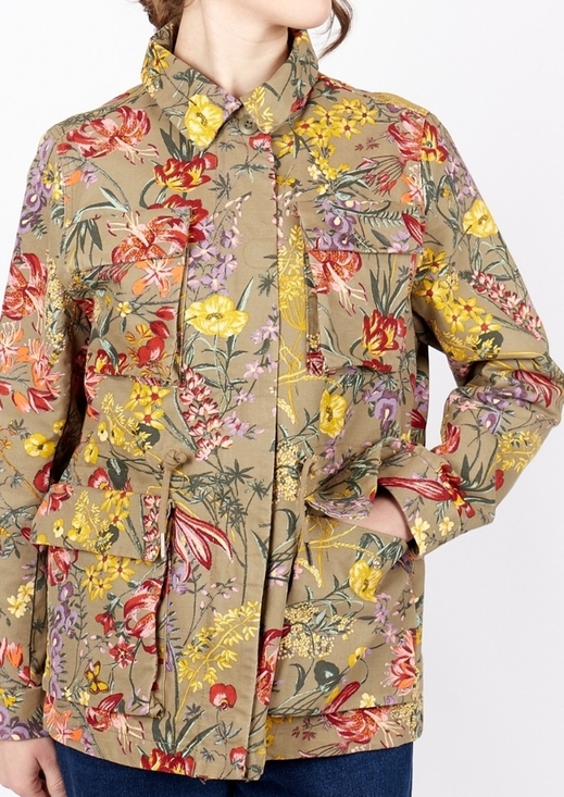 H&M Army Green Floral Utility Zip-Up Jacket Size Women's 4 - Picture 2 of 14